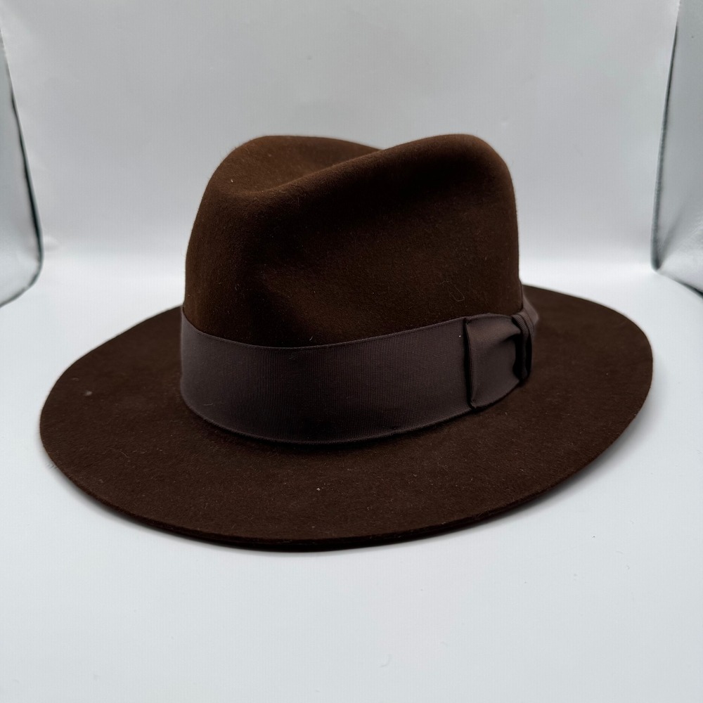Stetson Indiana Jones Fedora 7 3/8 Brown Felt Wide Brim Hat 1984 Lucasfilm